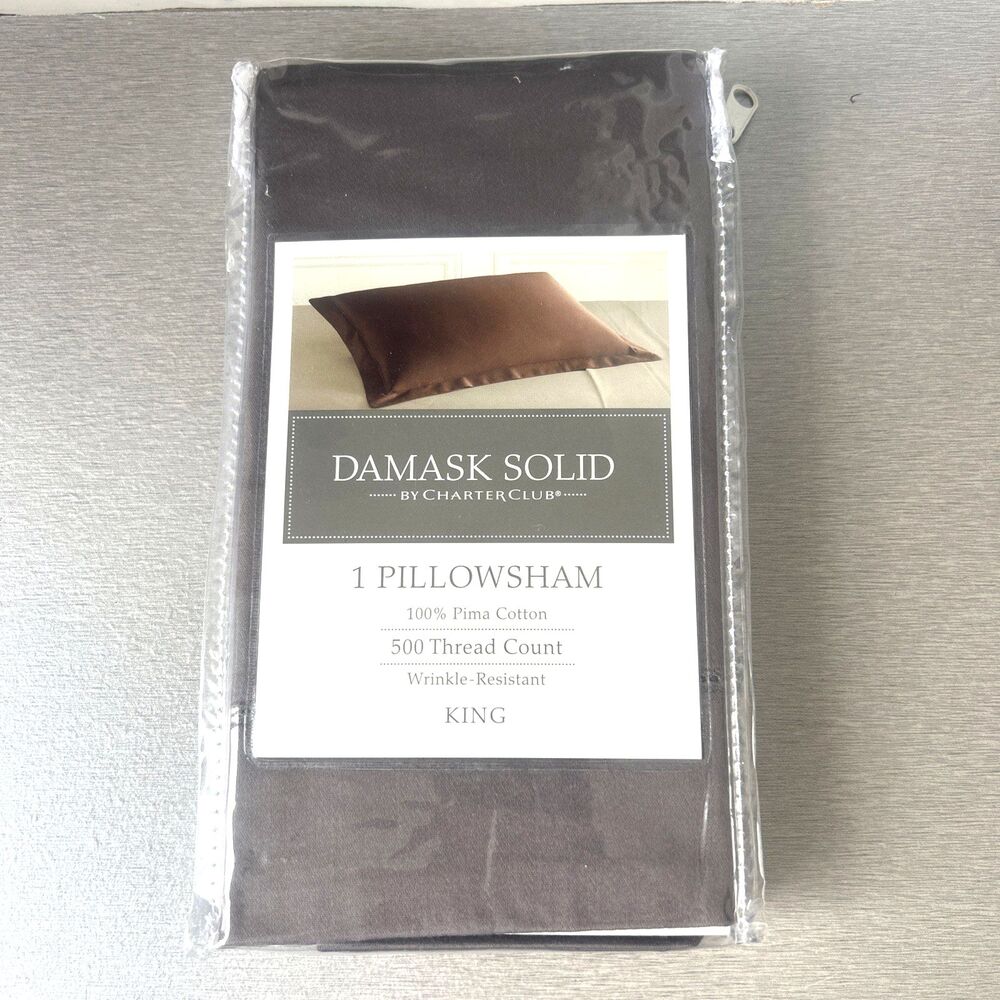 Charter Club Damask Solid 1-King Pillowsham 500 Thread Count 100% Pima Cotton